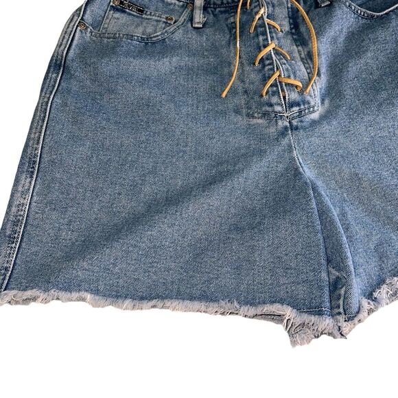 Vintage Revolt Jean Shorts Lace Up Front Size 16 Raw Hem High Waist Rigid Cotton - Picture 5 of 11
